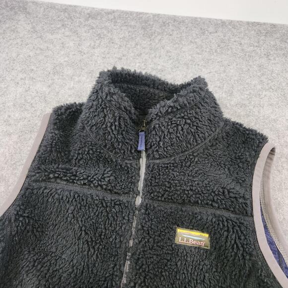 LL Bean Mountain Pile Fleece Vest Womens L Large Black Full Zip Sherpa Jacket - Picture 4 of 11
